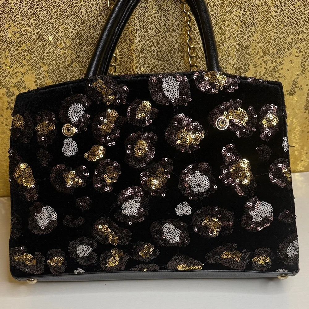 Betsey Johnson Evening Prowl Sequined Velvet Convertible satchel set